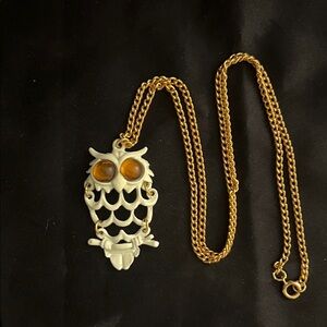 Elegant Gold and Cream Owl Pendant Necklace